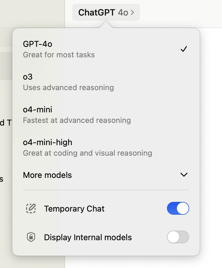 Official ChatGPT Temporary Chat toggle example