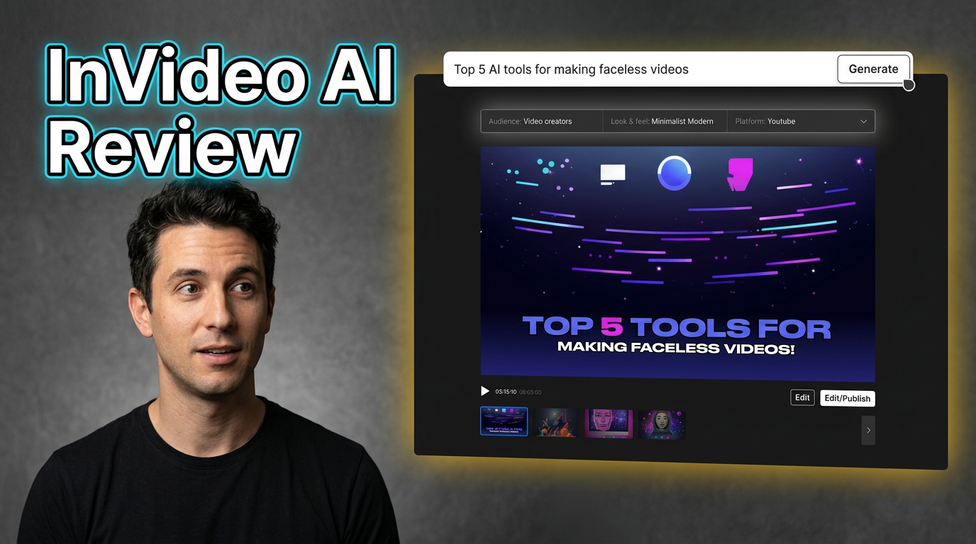 InVideo AI Review — creator beside the authentic official video interface