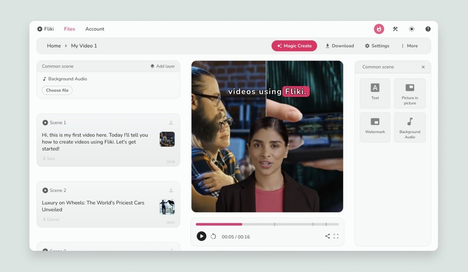 Fliki Review — Scene editor and video preview