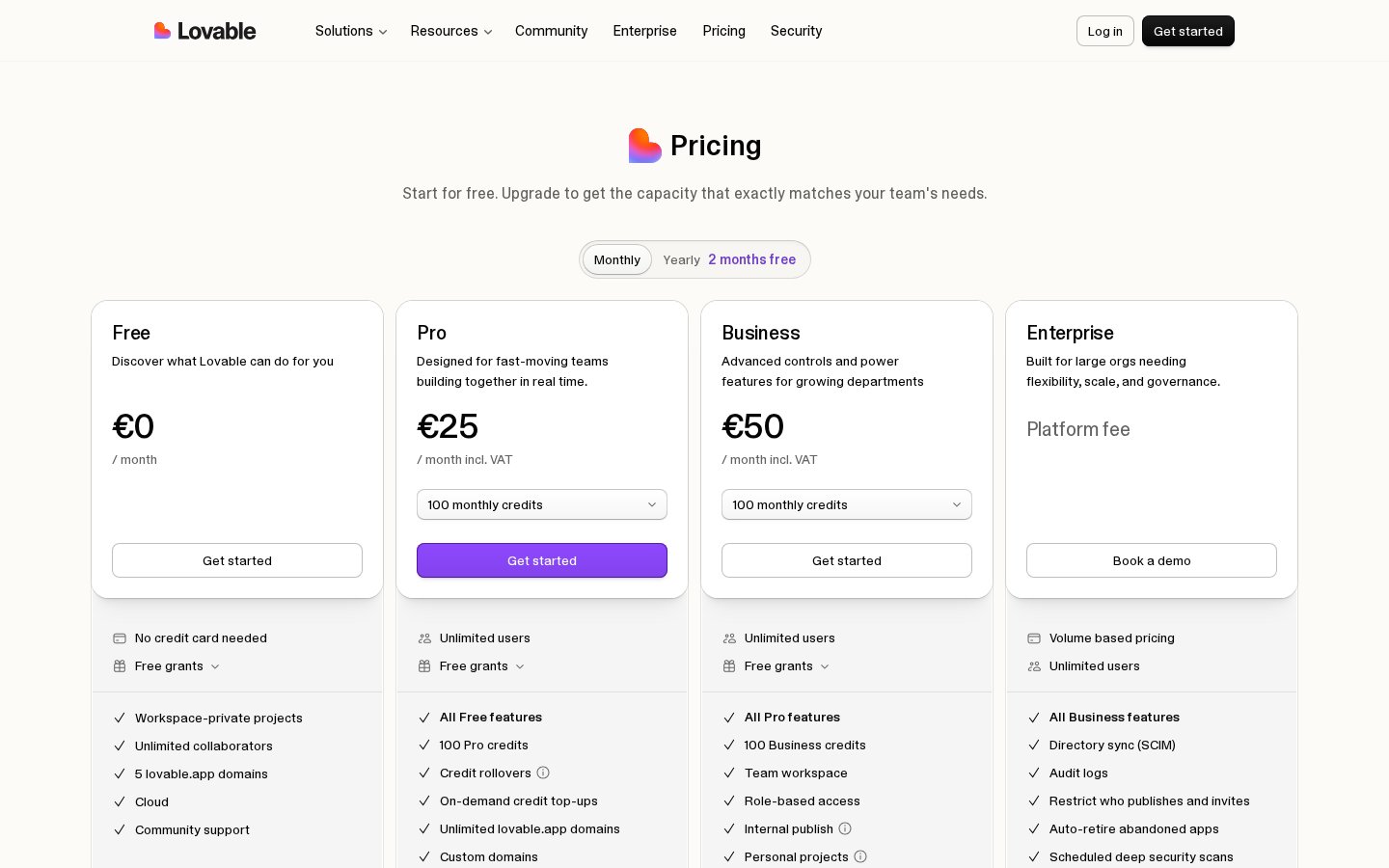 Lovable pricing plans