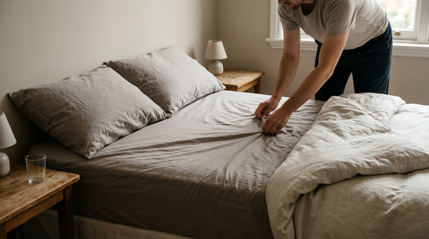 A candid daylight photograph showing amazon basics lightweight super soft in the real place where it is actually used, with the product itself clearly present and in focus, an anon