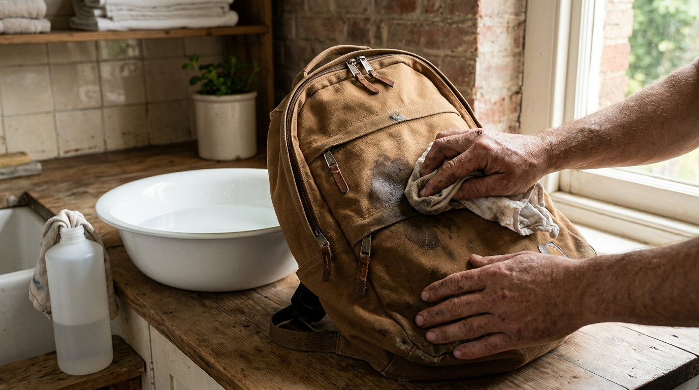 A sun-drenched laundry room corner captures the precise moment of care.