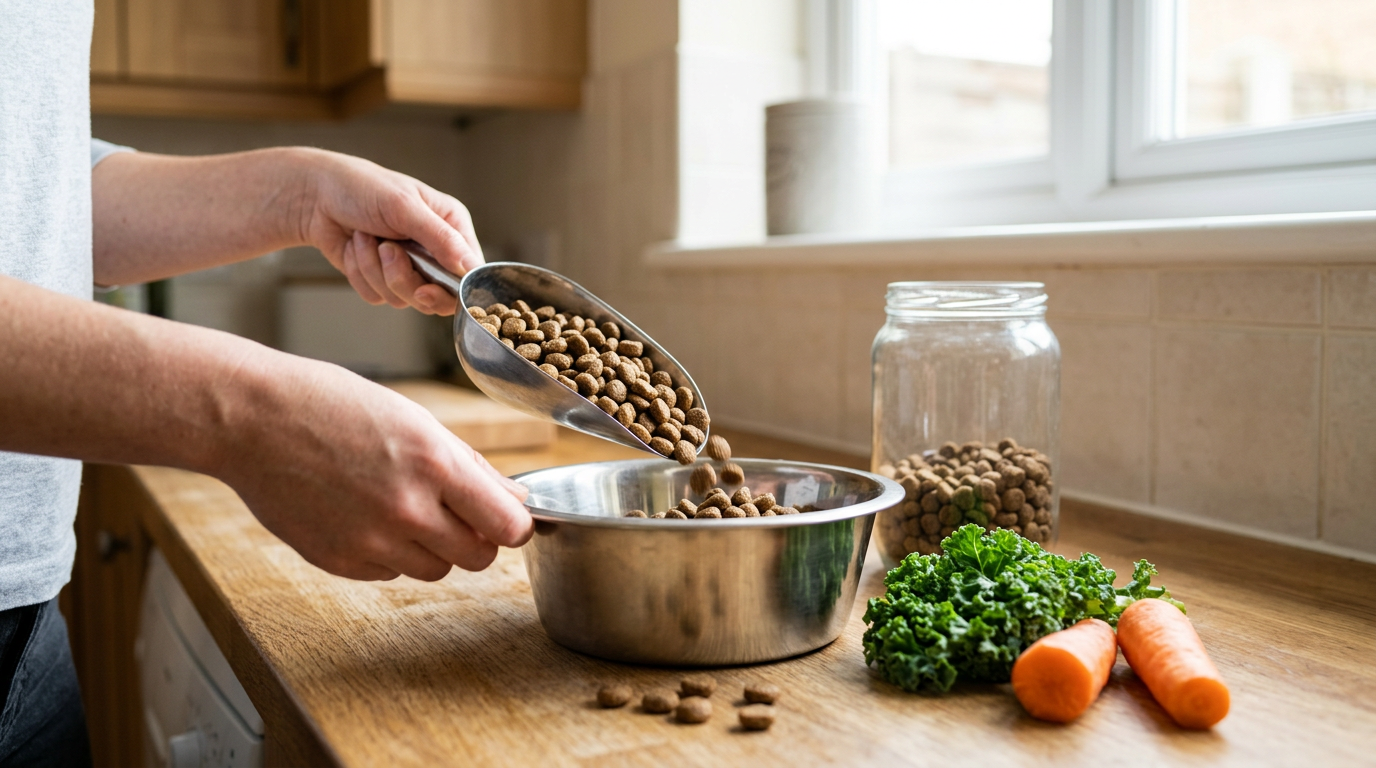 A close-up, documentary-style shot in a sunlit kitchen.