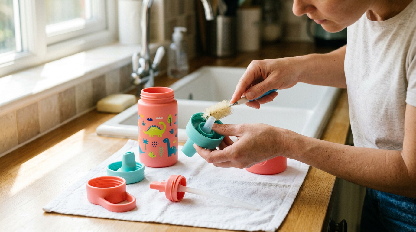 A close-up, documentary-style shot in a bright, airy kitchen.