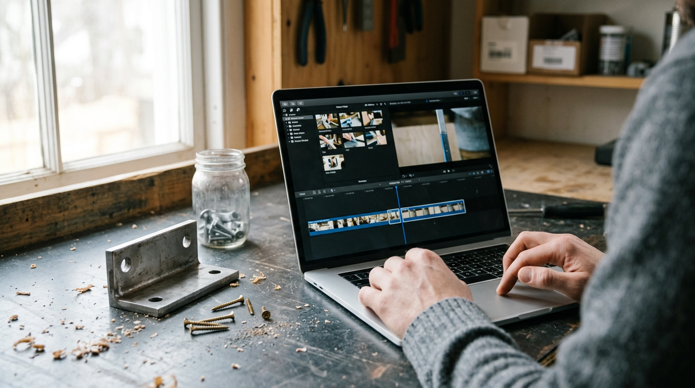 A close-up, high-angle shot captures a pair of hands precisely adjusting a selection slider on a matte display.