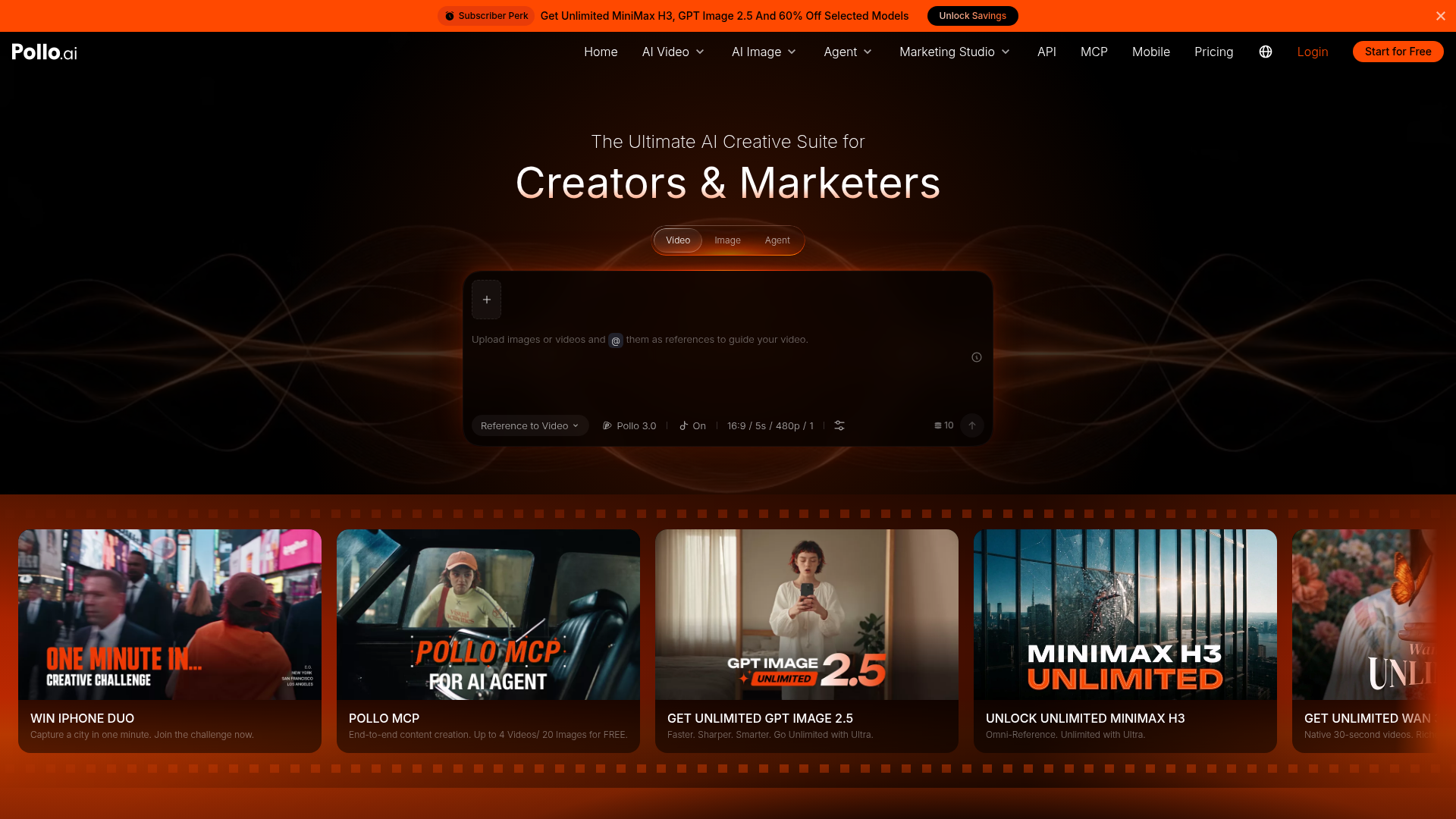 Pollo AI — homepage with creation workspace