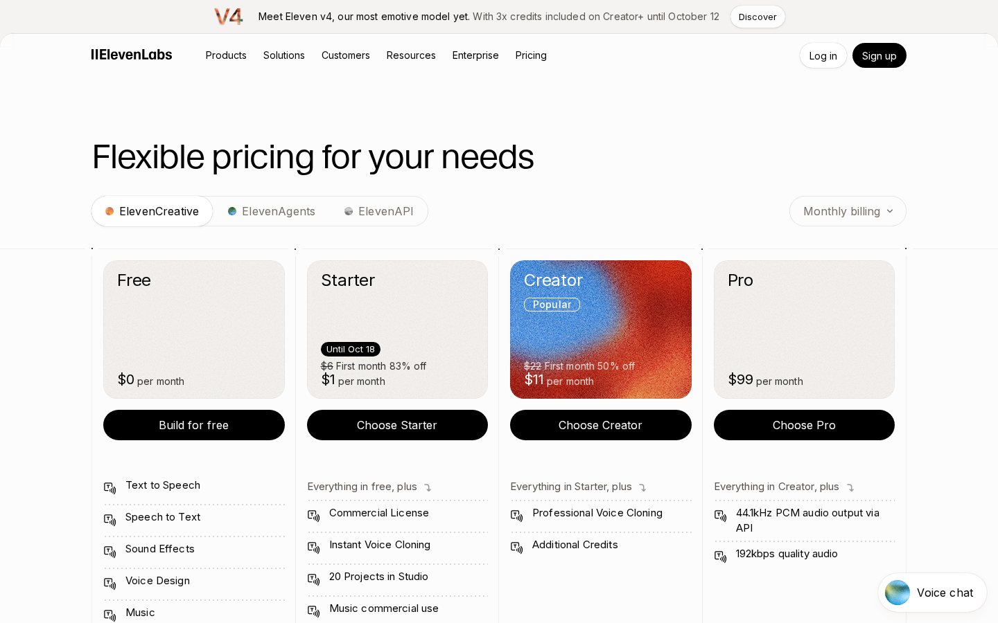 ElevenLabs pricing plans