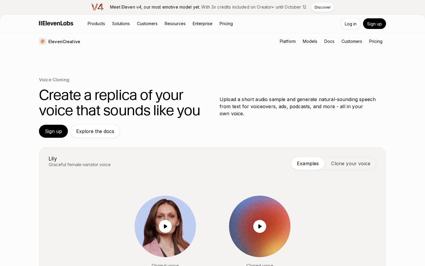 ElevenLabs voice cloning page